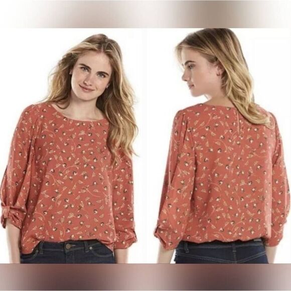 💛Lauren Conrad Dusty Pink Floral Lightweight Top Small - Picture 1 of 12